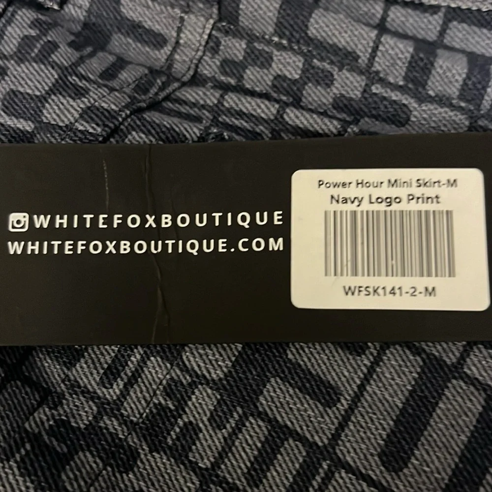 White Fox Power Hour Mini Skirt Size M Navy Logo Print